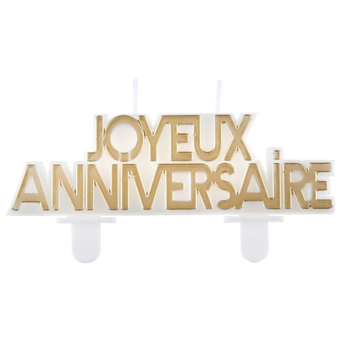 SANTEX General Birthday "Joyeux Anniversaire" Birthday Cake Candle, White and Gold, 1 Count 3660380086048