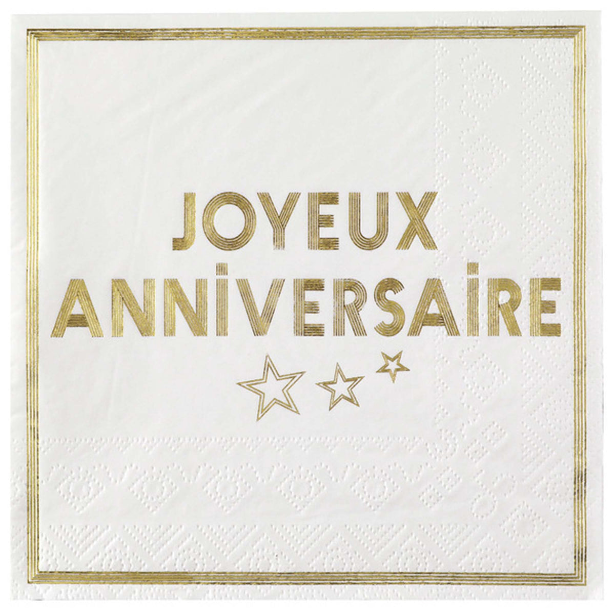 SANTEX General Birthday "Joyeux Anniversaire" Birthday Large Lunch Napkins, White and Gold, 10 Count