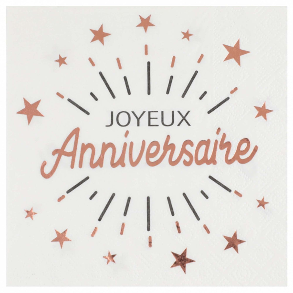 SANTEX General Birthday "Joyeux Anniversaire" Birthday Large Lunch Napkins, White and Rose Gold, 10 Count 3660380076148