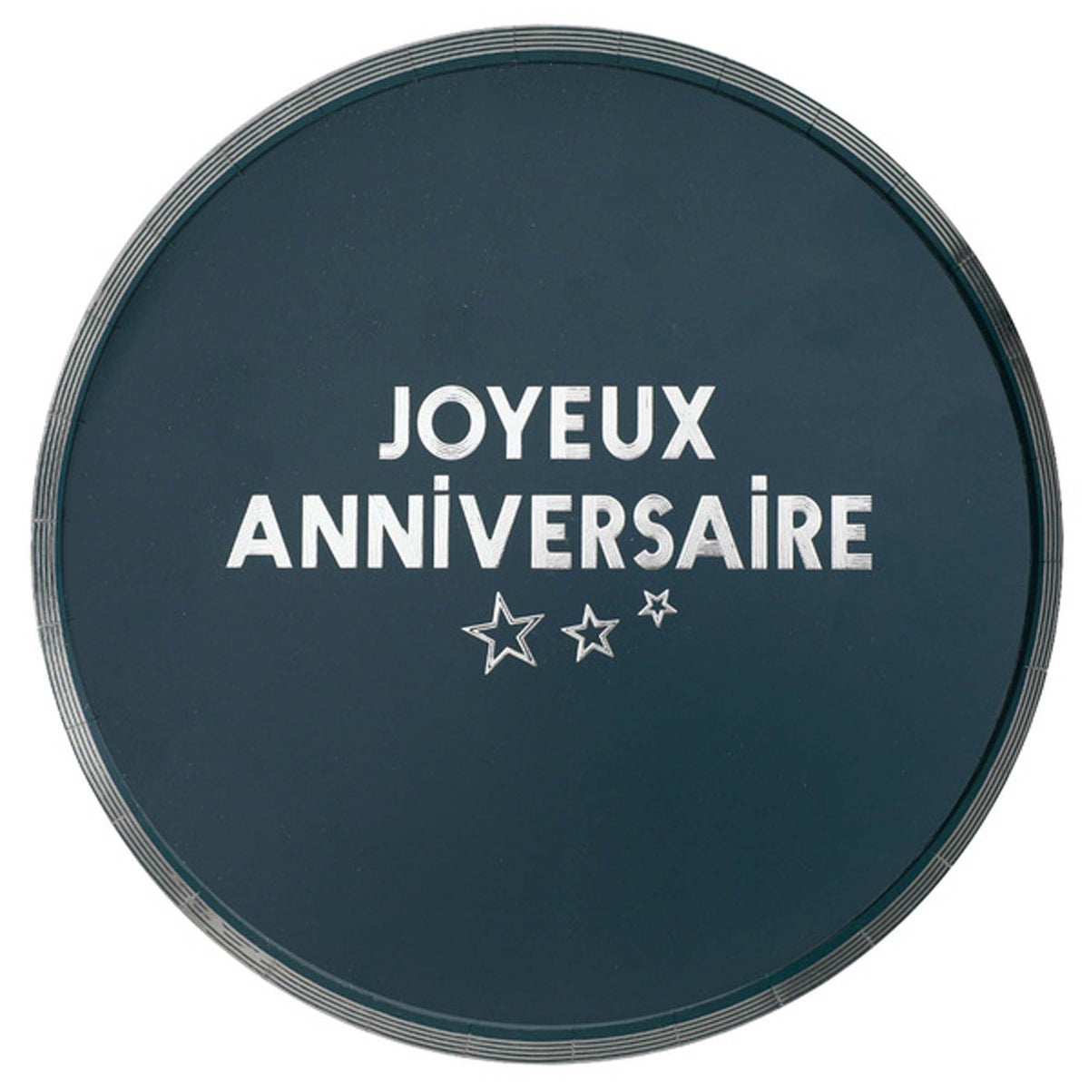 SANTEX General Birthday "Joyeux Anniversaire" Birthday Large Lunch Paper Plates, Blue and Silver, 9 Inches, 10 Count