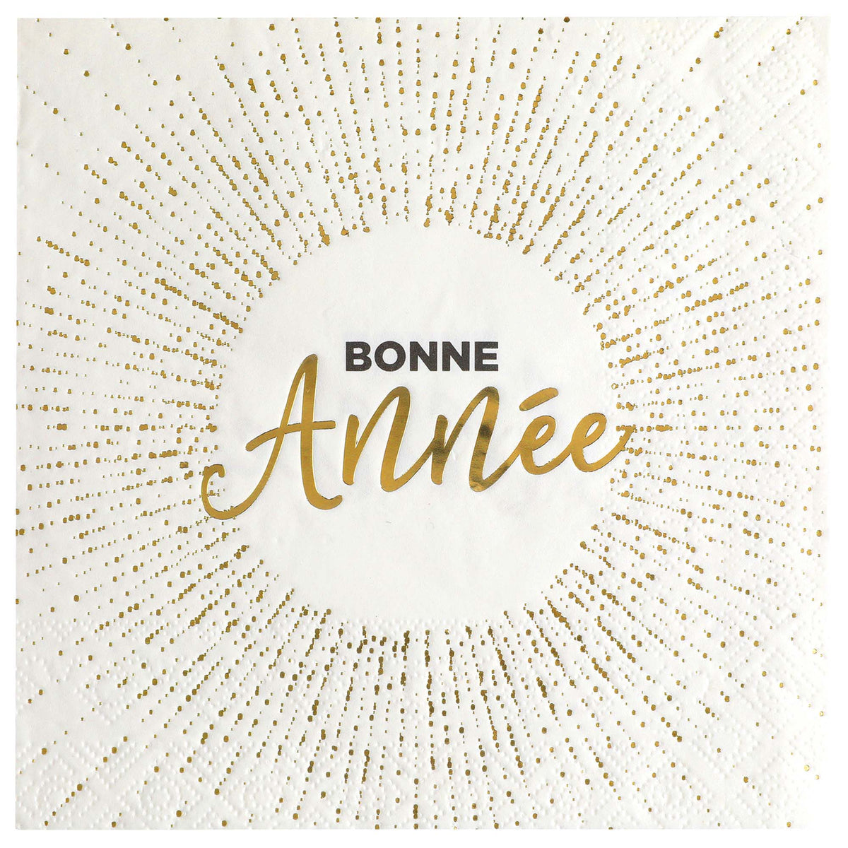 SANTEX New Year "Bonne Année" Large Lunch Napkins, White and Gold, 10 Count