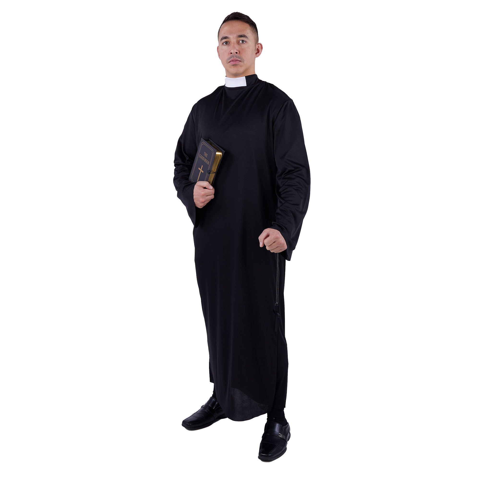 Priest Costume for Adults, Black Cassock with Chaplet | Party Expert