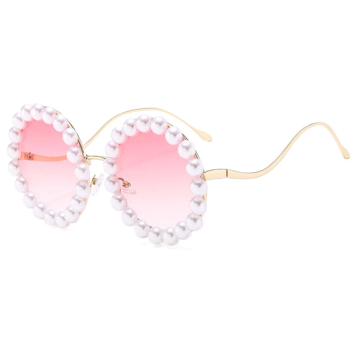 Taizhou Two Circles Trading Co. Ltd. Costume Accessories Round Pearl Sunglasses for Adults, Pink and Gold 810120716428