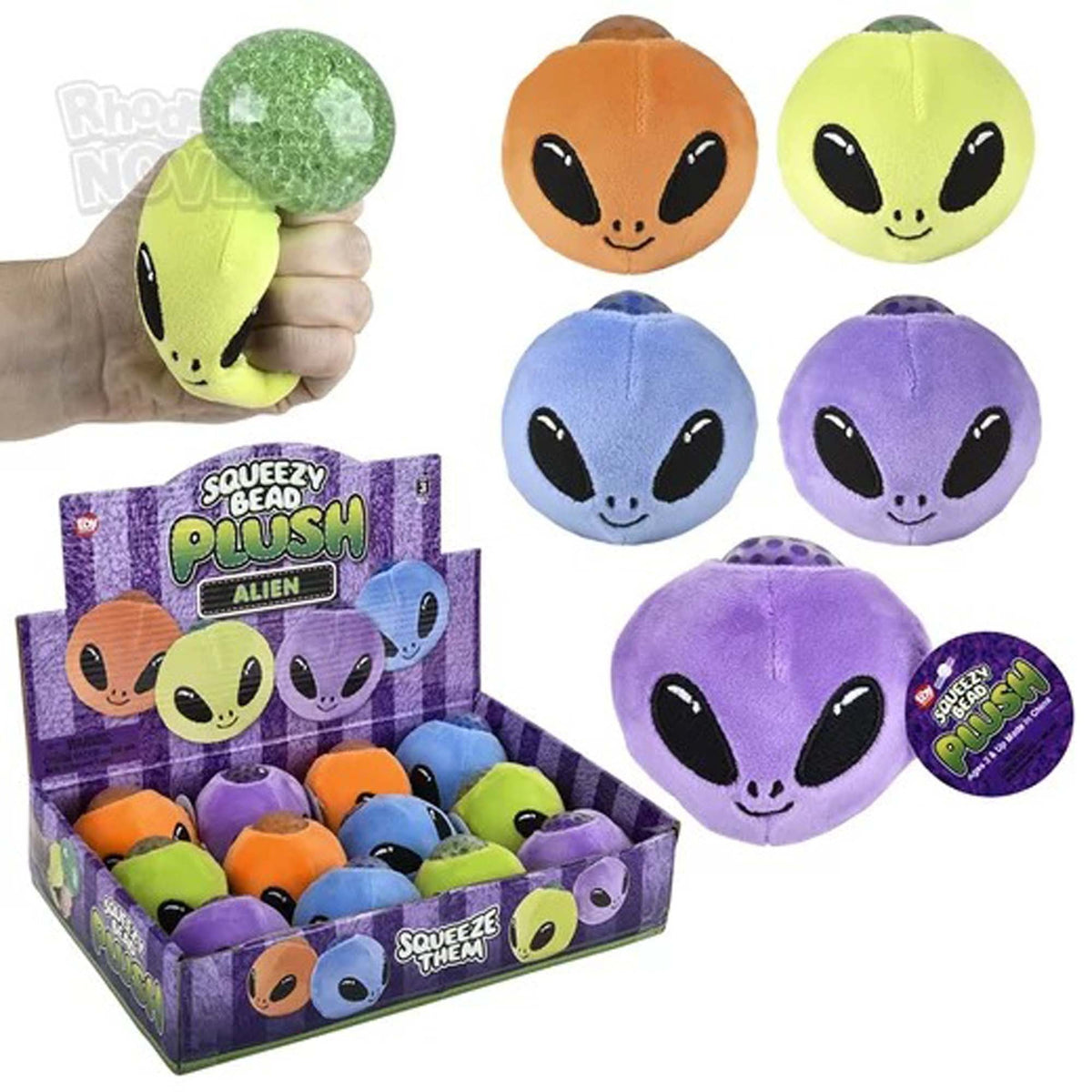 RHODE ISLAND NOVELTY Impulse Buying Alien Squeezy Bead Plush Ball, 3 Inches, Assortment, 1 Count