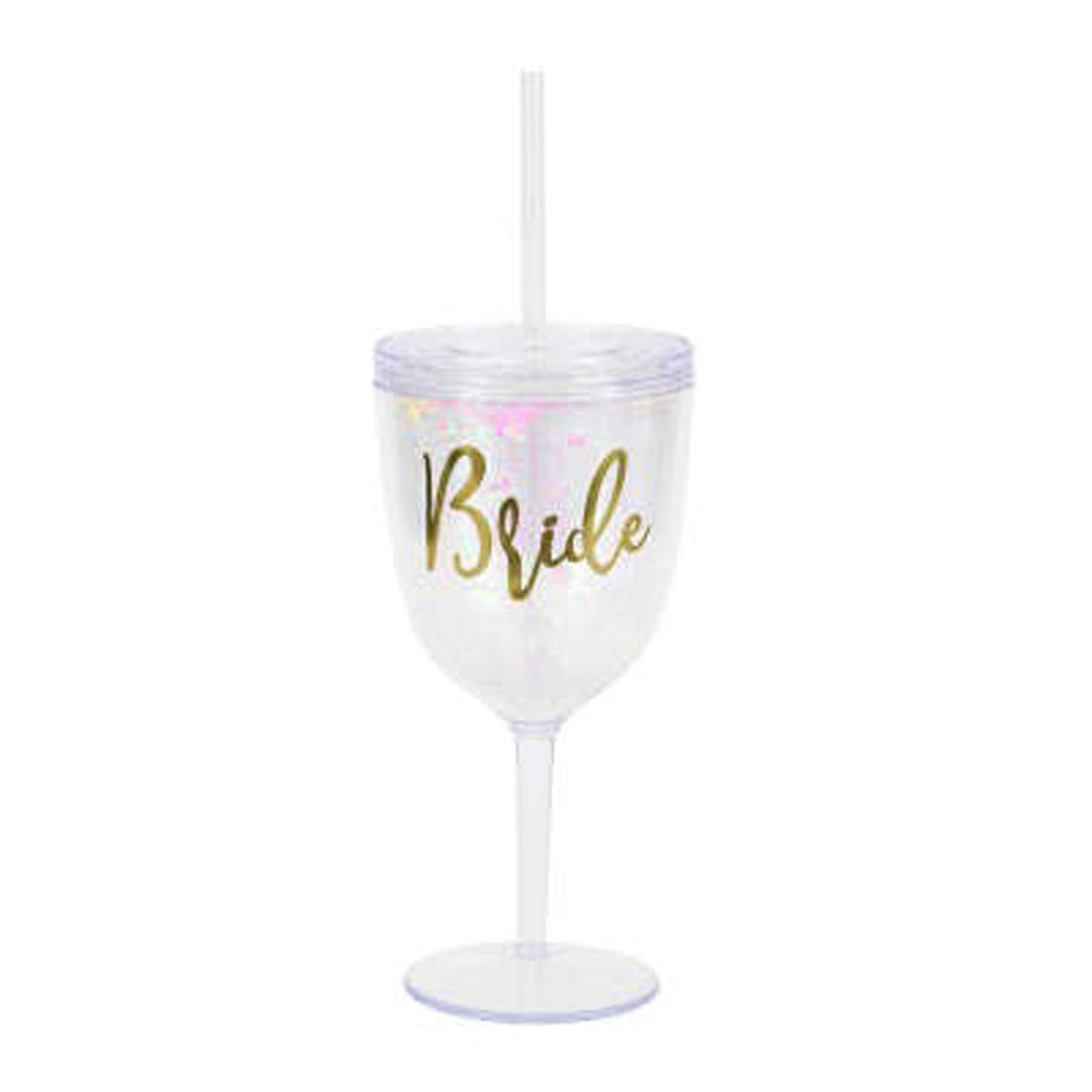 UNIQUE PARTY FAVORS Bridal Shower Plastic Glitter Bride Cup with Straw and Lid, 1 Count 011179633937