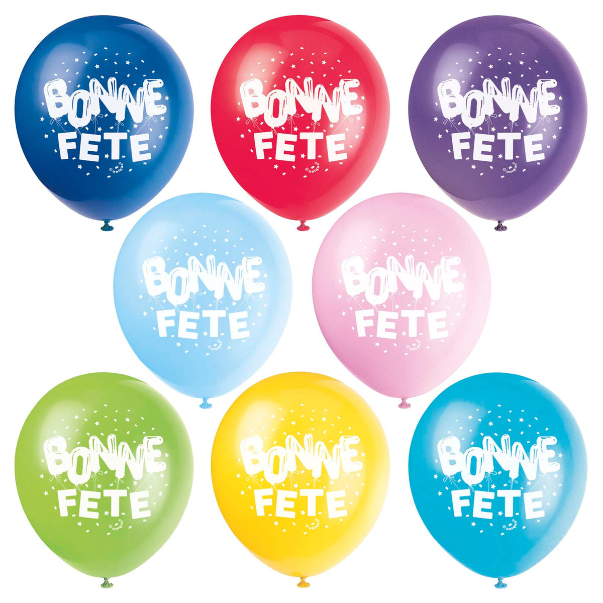 UNIQUE PARTY FAVORS General Birthday Bright Bonne Fête Latex Balloons, 12 Inches, 8 Count