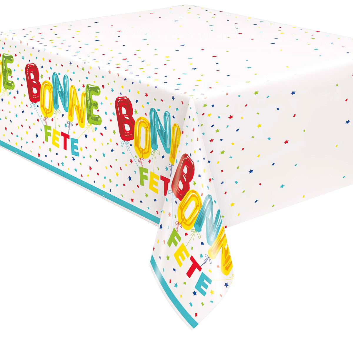 UNIQUE PARTY FAVORS General Birthday Bright Bonne Fête Rectangular Plastic Table Cover, 54 x 84 Inches, 1 Count