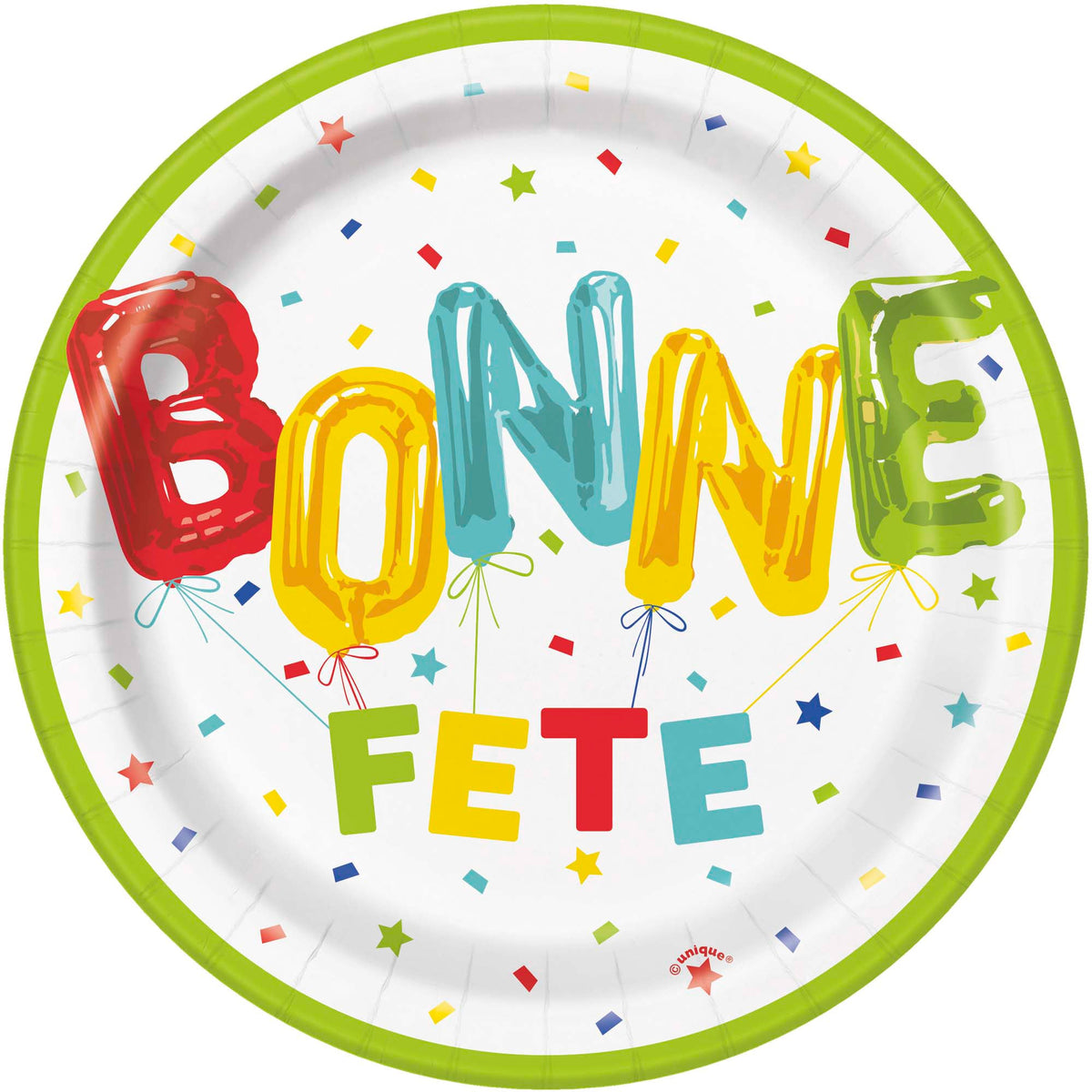 UNIQUE PARTY FAVORS General Birthday Bright "Bonne Fête" Small Round Dessert Paper Plates, 7 Inches, 8 Count