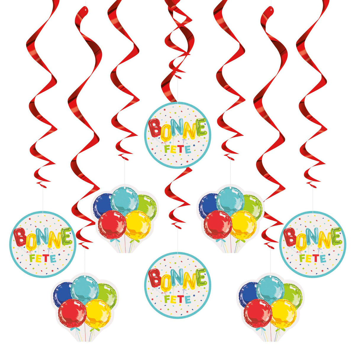 UNIQUE PARTY FAVORS General Birthday Bright "Bonne Fête" Spiral Decoration Kit with Cutouts, 8 Count