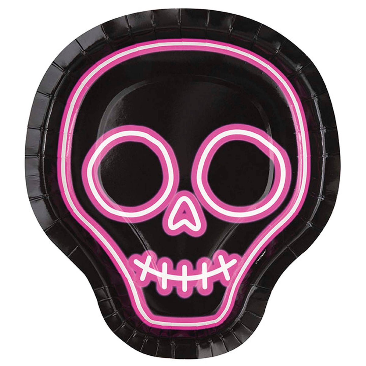 UNIQUE PARTY FAVORS Halloween Neon Lights Halloween Large Skeleton Shape Lunch Paper Plates, 8 Inches, 8 Count