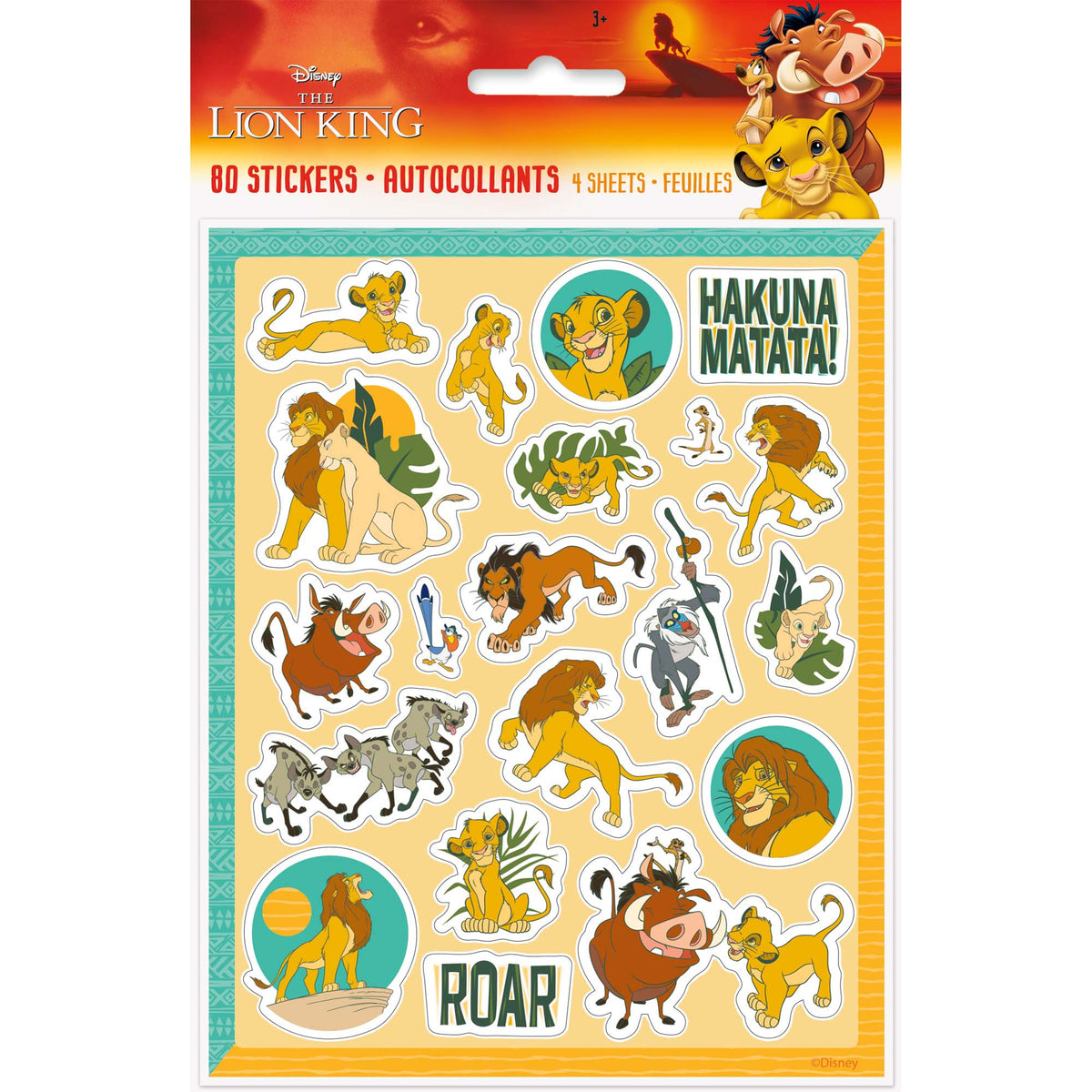 UNIQUE PARTY FAVORS Kids Birthday Disney Lion King Sticker Sheet Favours, 4 Count