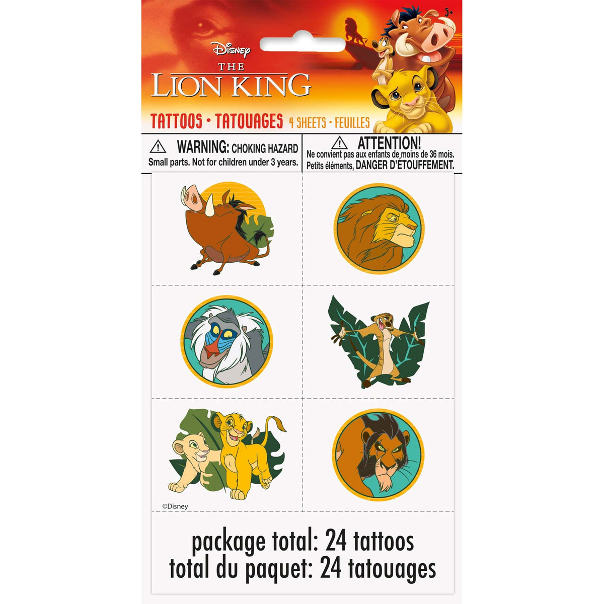 UNIQUE PARTY FAVORS Kids Birthday Disney Lion King Temporary Tattoo Favours, 24 Count