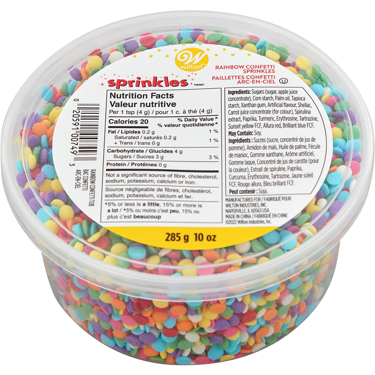 WILTON INDUSTRIES Cake Supplies Rainbow Confetti Tube Sprinkles, 10 Oz, 1 Count 020591007493