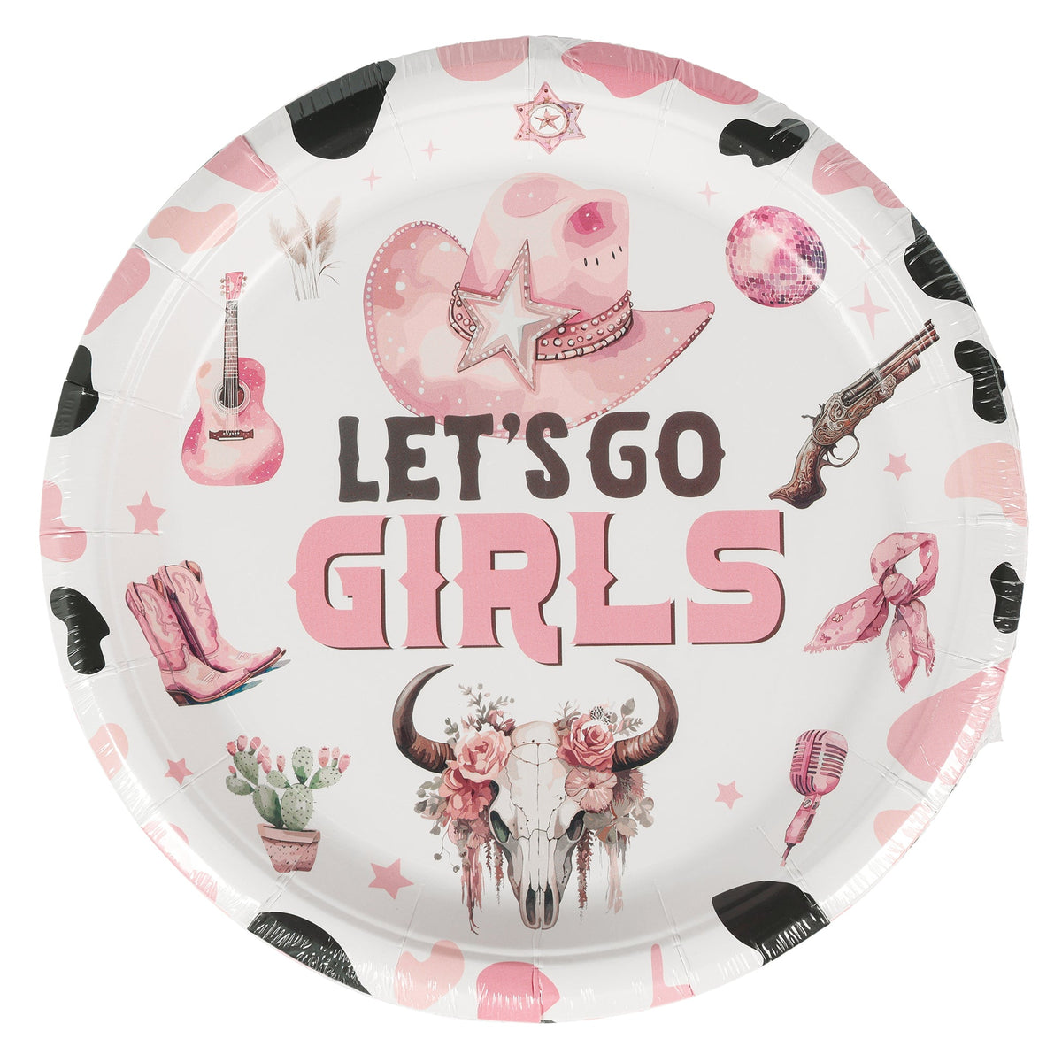 YIWU JINBO IMPORT AND EXPORT CO., LTD Everyday Entertaining Cowgirl "Let's Go Girl" Large Round Lunch Paper Plates, 9 Inches, 8 Count 810120716329