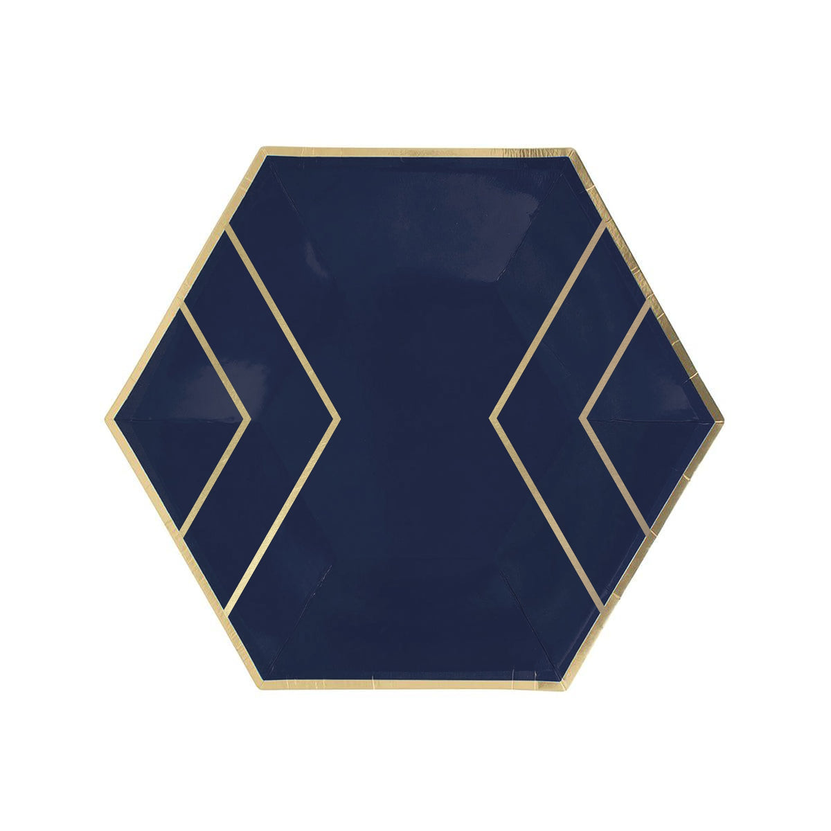 YIWU SANDY PAPER PRODUCTS CO., LTD Everyday Entertaining Small Hexagon Shaped Dessert Paper Plates, Navy Blue and Gold, 7 Inches, 8 Count 810120711928