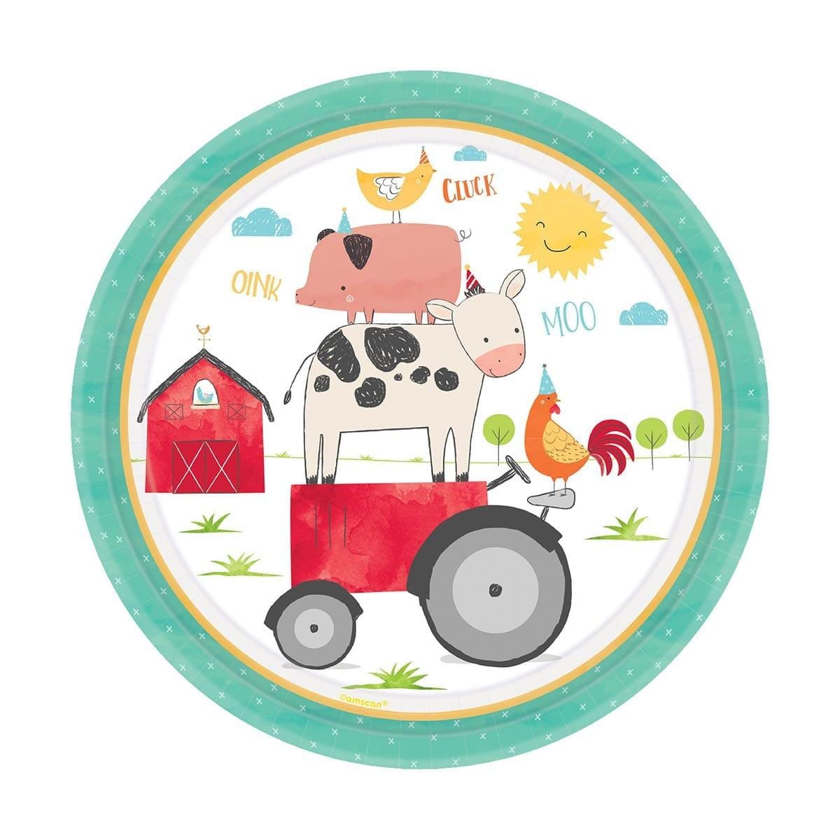 AMSCAN CA 1st Birthday Barnyard Party Dinner Paper Plates, 10.5 in, 8 Count