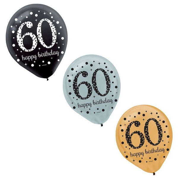 Ballons en latex 60 ans avec confettis, Anniversaire Doré – Party Expert
