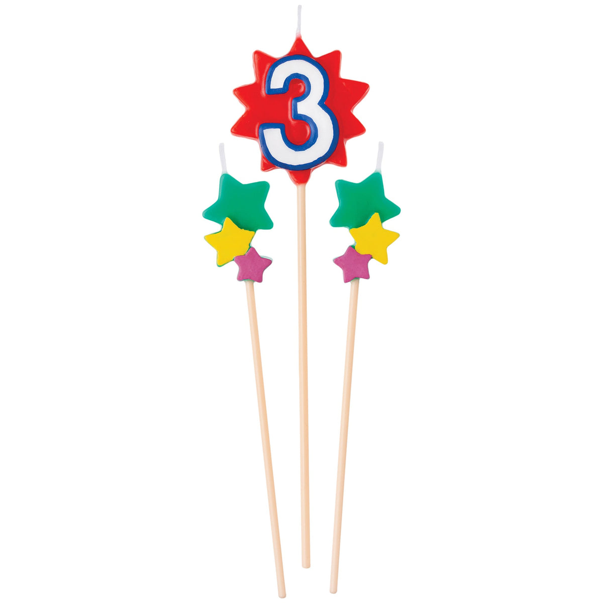 AMSCAN CA Cake Supplies Birthday Cake Pick Candles #3, 5 1/2-7 Inches, 3 Count 192937340486