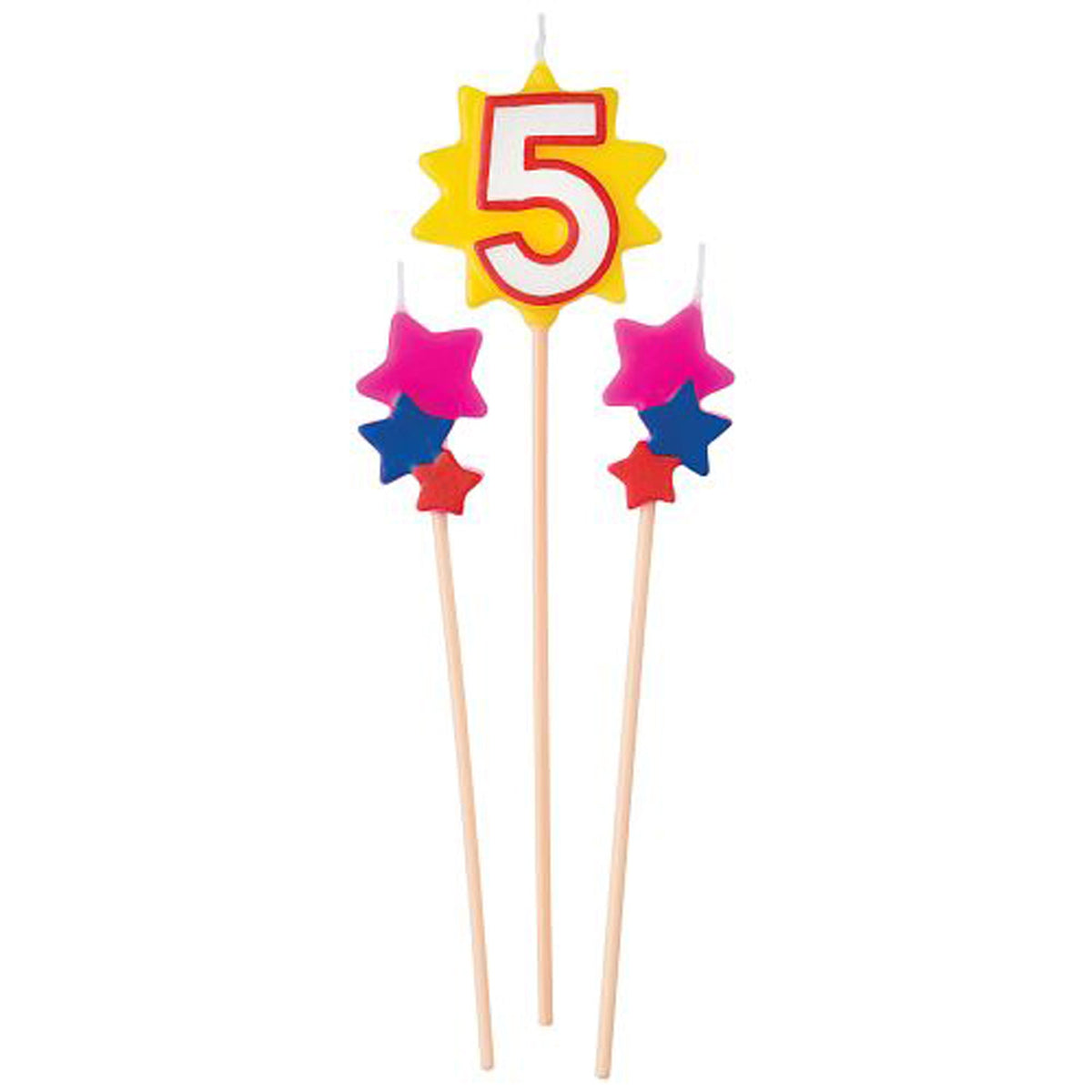 AMSCAN CA Cake Supplies Birthday Cake Pick Candles #5, 5 1/2-7 Inches, 3 Count