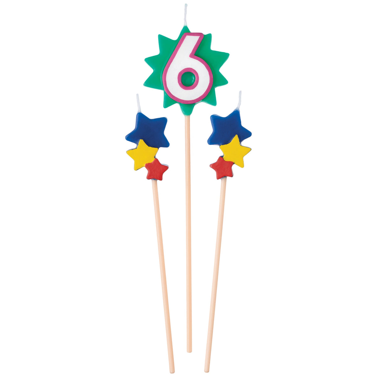 AMSCAN CA Cake Supplies Birthday Cake Pick Candles #6, 5 1/2-7 Inches, 3 Count