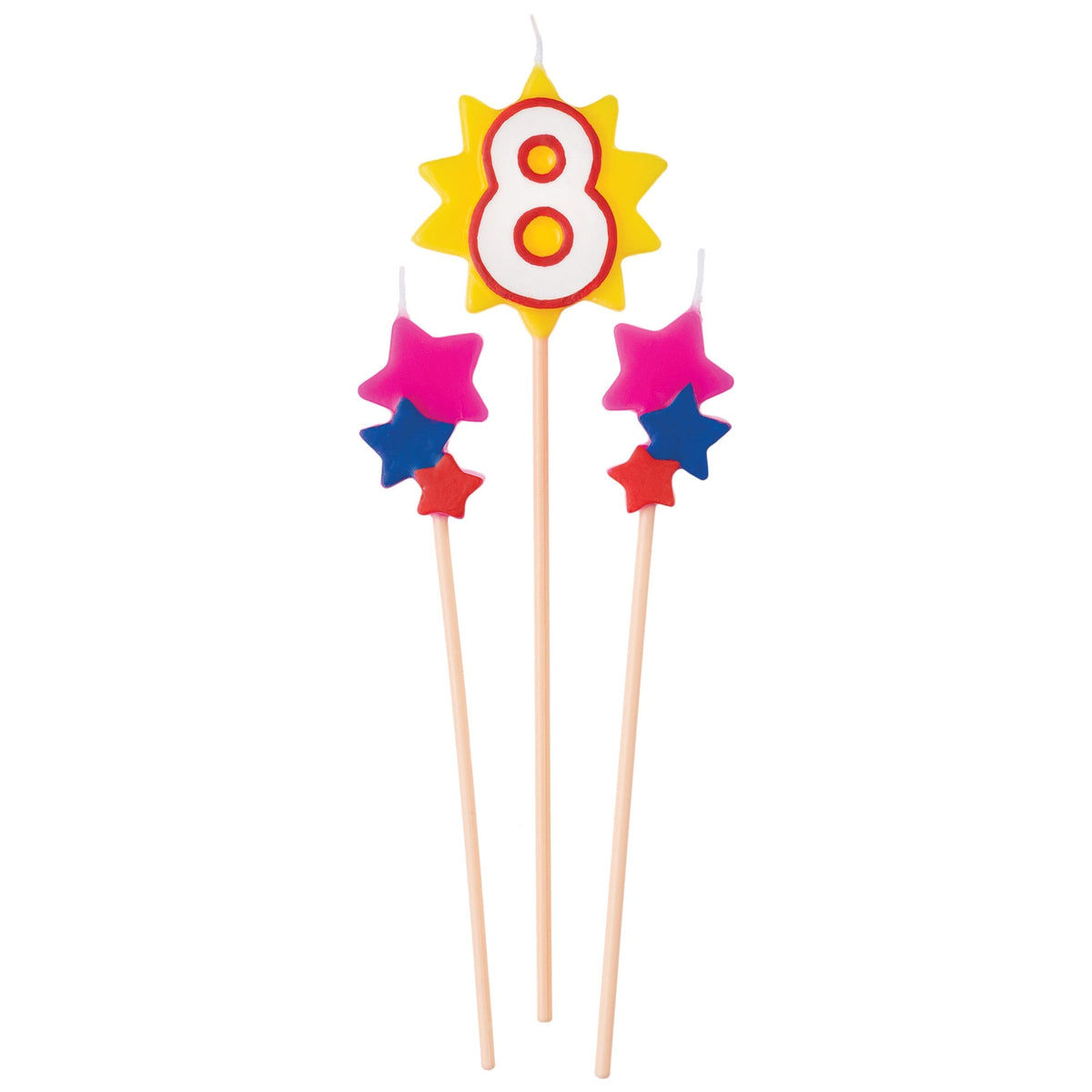 AMSCAN CA Cake Supplies Birthday Cake Pick Candles #8, 5 1/2-7 Inches, 3 Count 192937340530