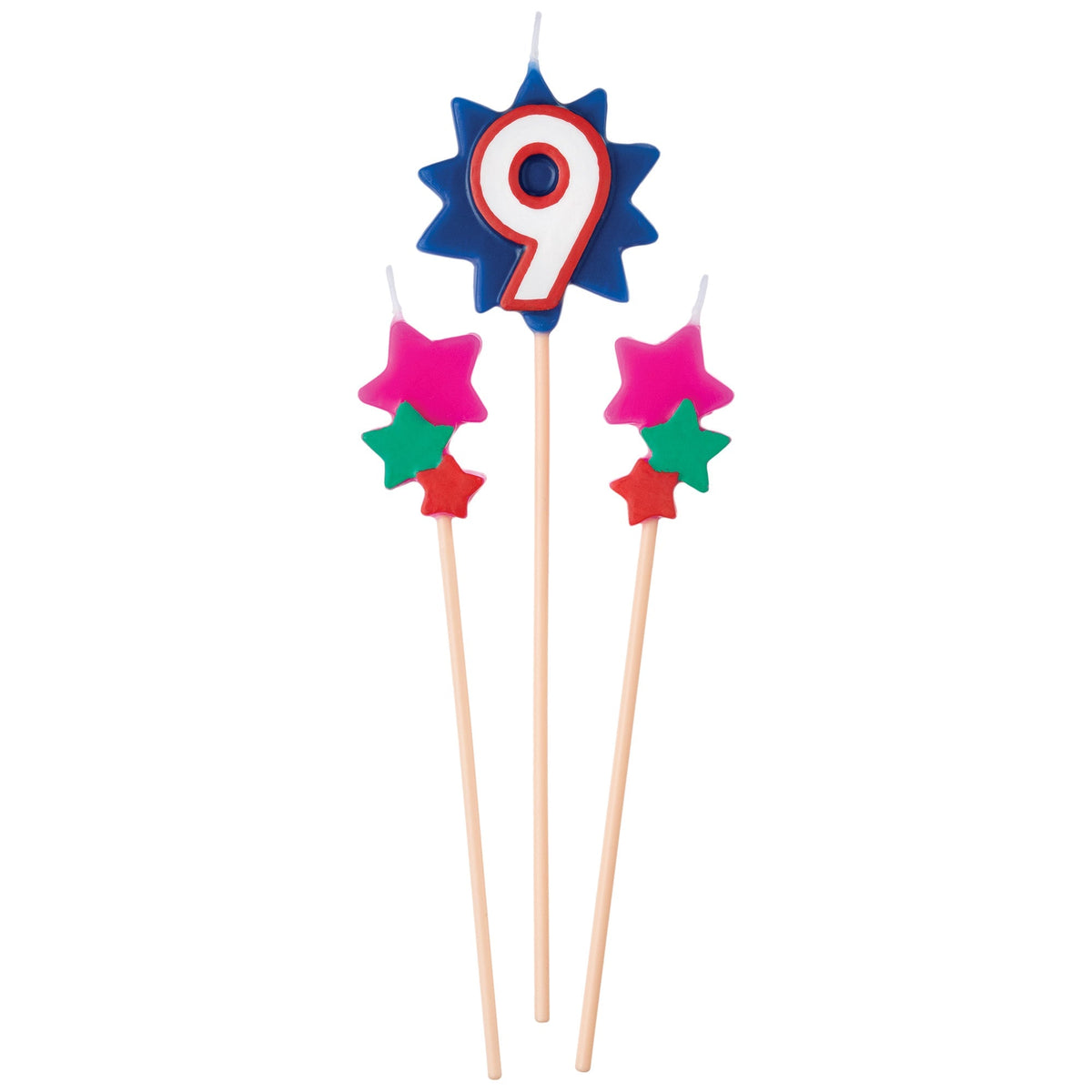 AMSCAN CA Cake Supplies Birthday Cake Pick Candles #9, 5 1/2-7 Inches, 3 Count