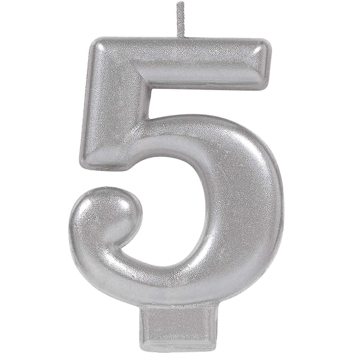 Buy Cake Supplies Metallic Numeral Candle #5 - Silver sold at Party Expert