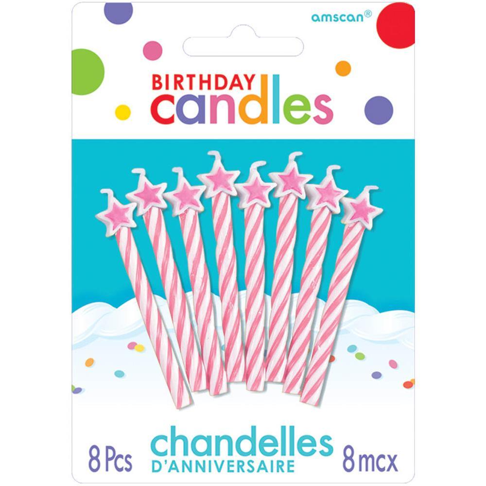 Buy Cake Supplies Spiral Birthday Candles With Stars - Lt. Pink 8/pkg. sold at Party Expert