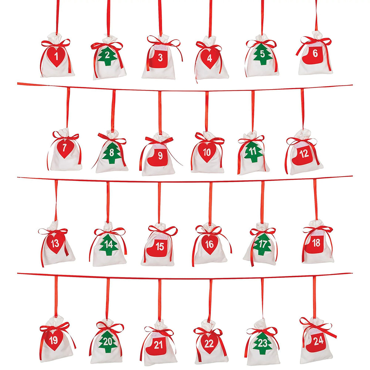 AMSCAN CA Christmas Advent Pouch Calendar Garland, 120 x 6 Inches, 1 Count