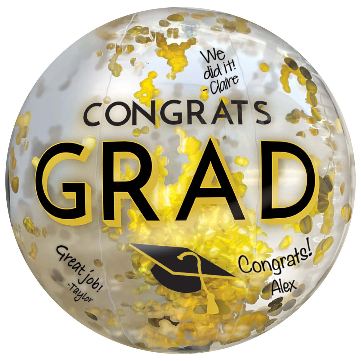 AMSCAN CA Graduation Graduation Inflatable Ball with Confetti, 16 Inches, 1 Count 192937369746