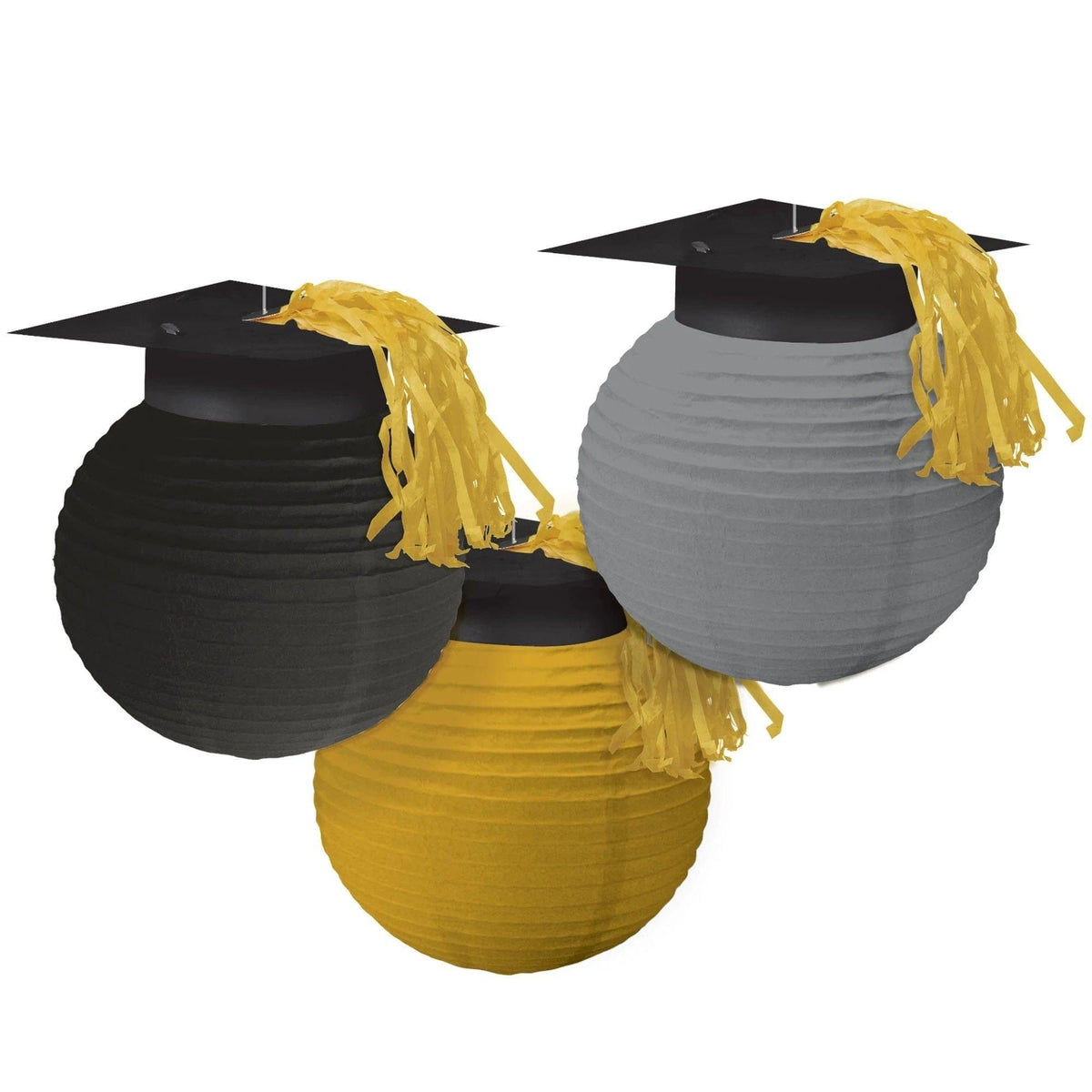 AMSCAN CA Graduation Graduation Lanterns, Black, Silver and Gold, 3 Count