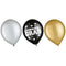 AMSCAN CA Graduation Graduation Latex Balloons, Black, Gold, Silver, 12 Inches, 72 Count