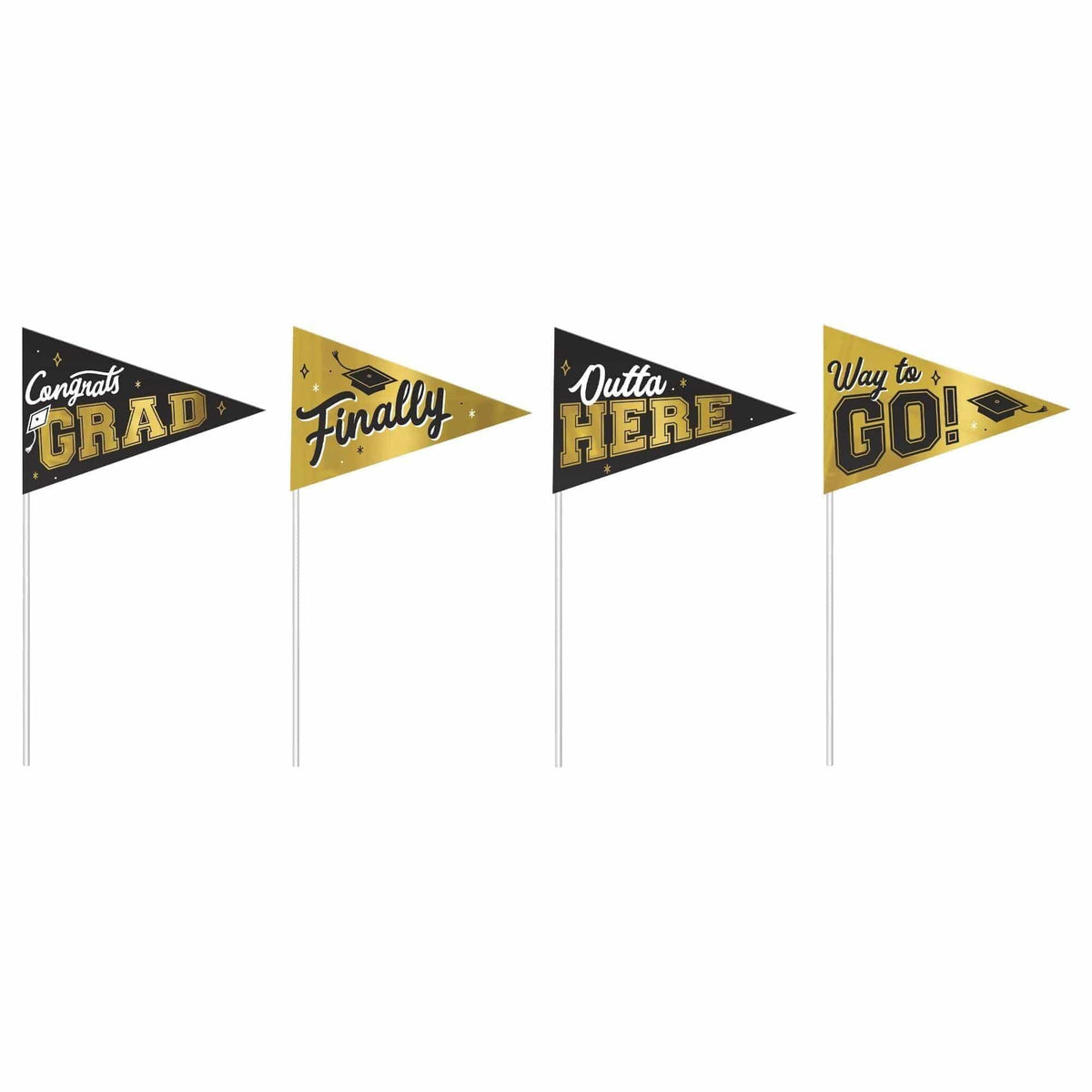 AMSCAN CA Graduation Graduation Pennants, Black and Gold, 4 Count