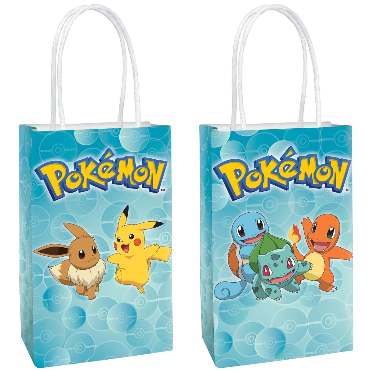 AMSCAN CA Kids Birthday Pokémon Printed Kraft Favour Paper Bags, 8 1/4 x 5 1/4 x 3 Inches, 8 Count