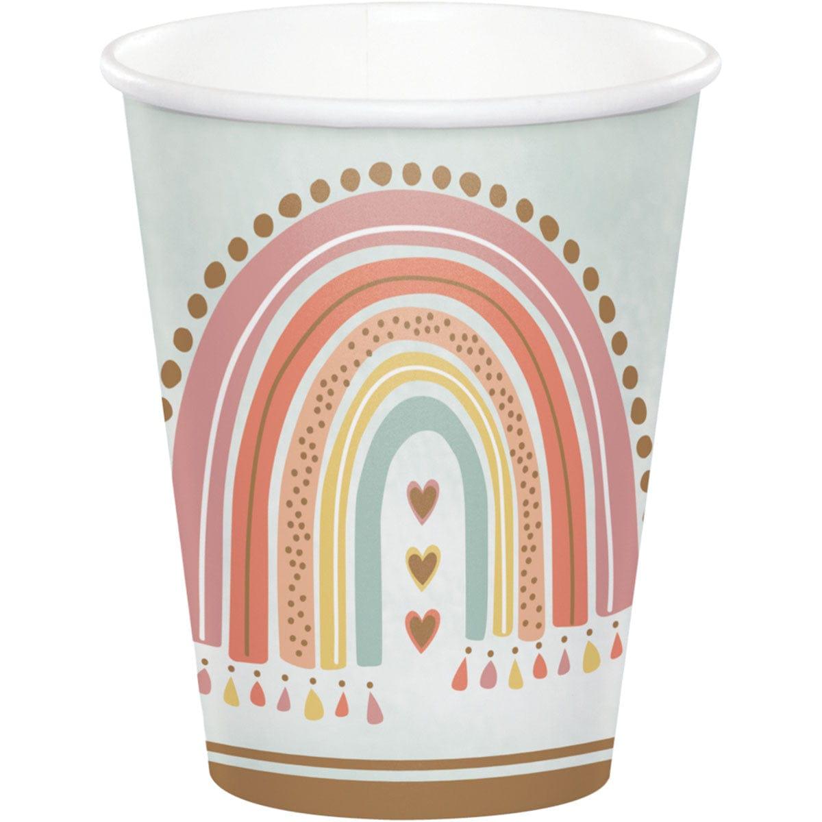 CREATIVE CONVERTING 1st Birthday Boho Rainbow Paper Cups, 9 oz, 8 Count