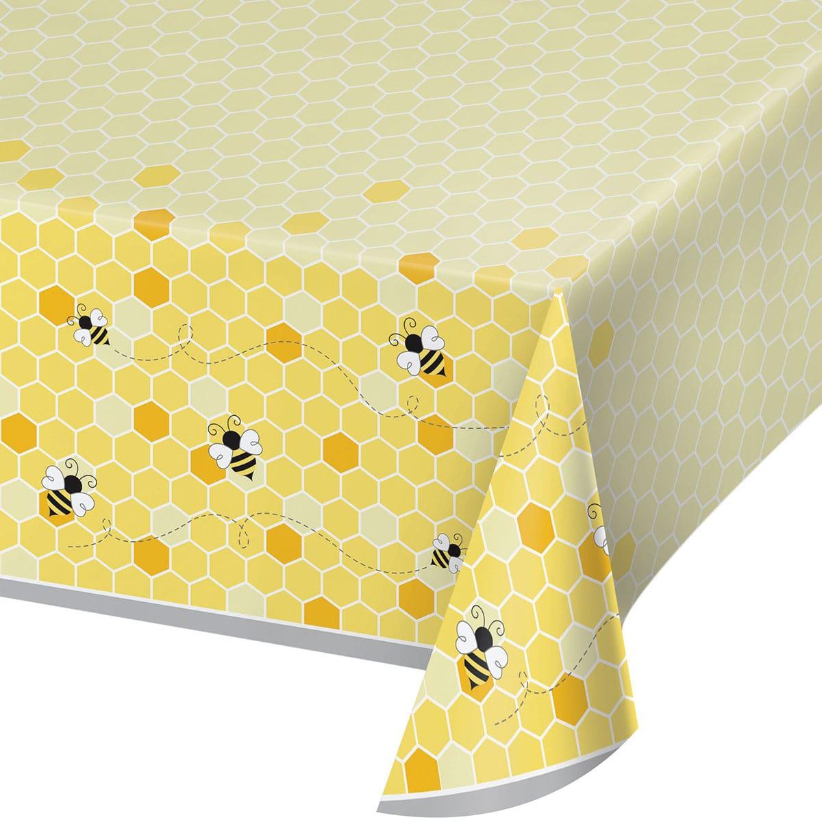 CREATIVE CONVERTING Baby Shower Bumblebee Baby Table Cover, Plastic, 54" x 102"