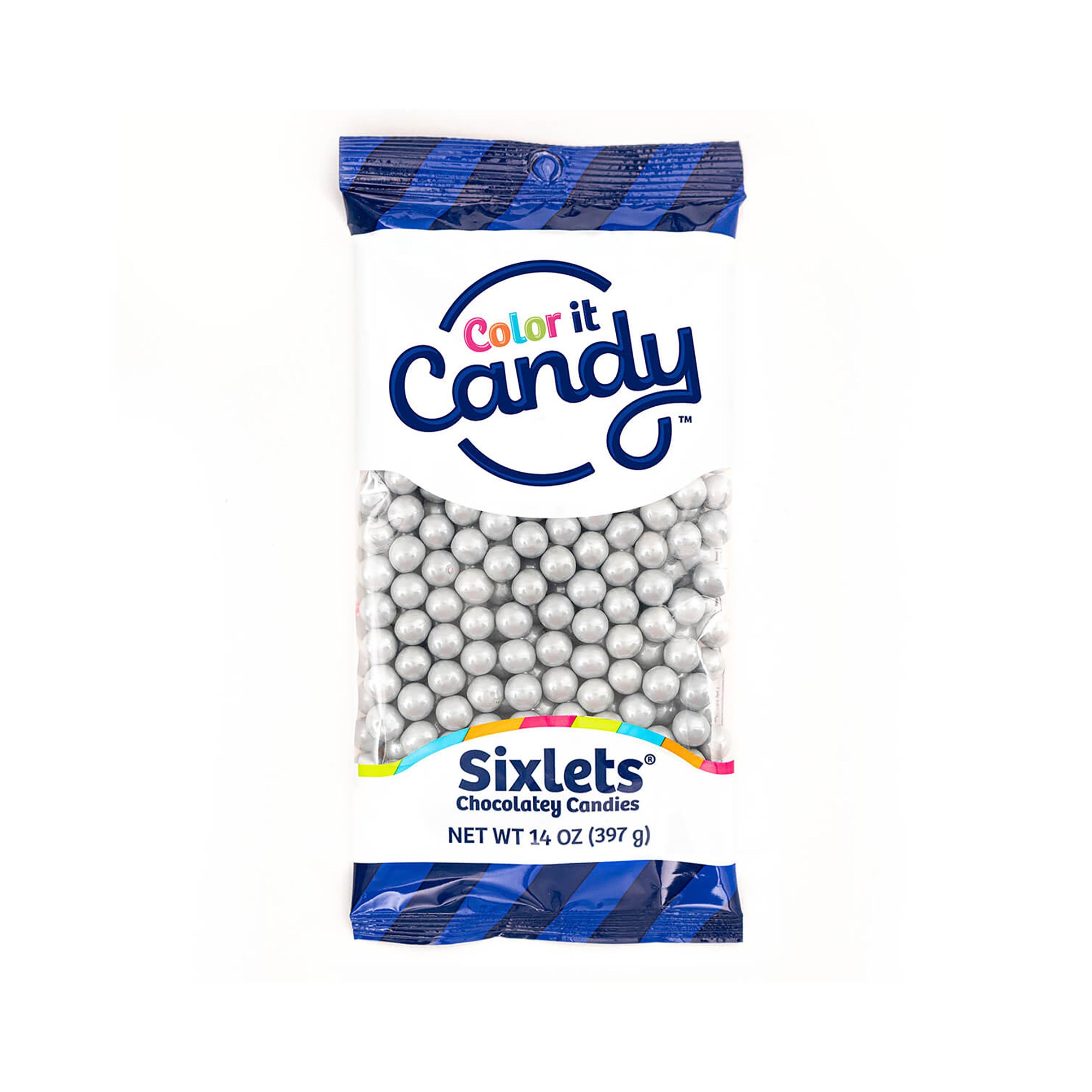 Silver Sixlets Shimmer Chocolatey Candies, 397 g | Party Expert