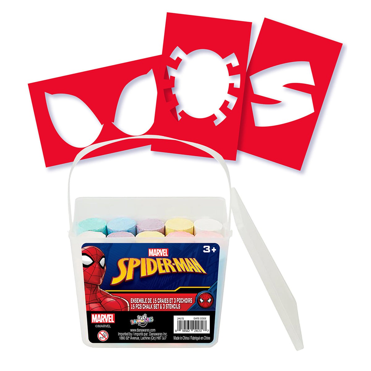 JOUET K.I.D. INC. Summer Spiderman Washable Sidewalk Chalk Bucket with Stencils 059562241727