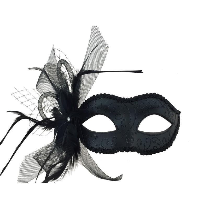 Black Venetian Mask with Feather | Party Expert
