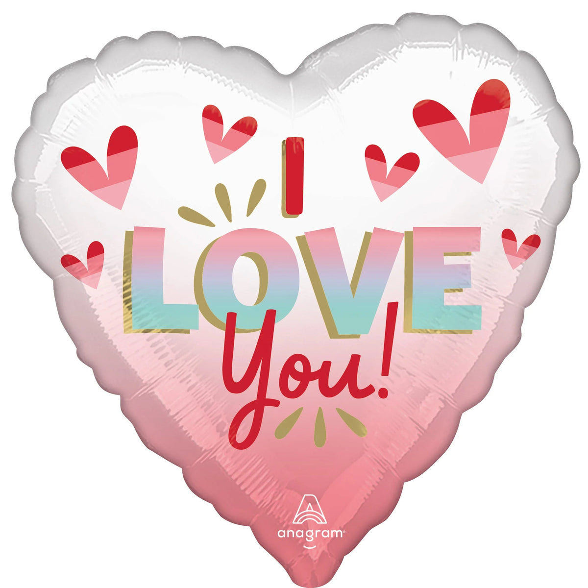 LE GROUPE BLC INTL INC Balloons "I Love you!" Ombre White and Pink Heart Shape Foil Balloon, 18 Inches 026635451109