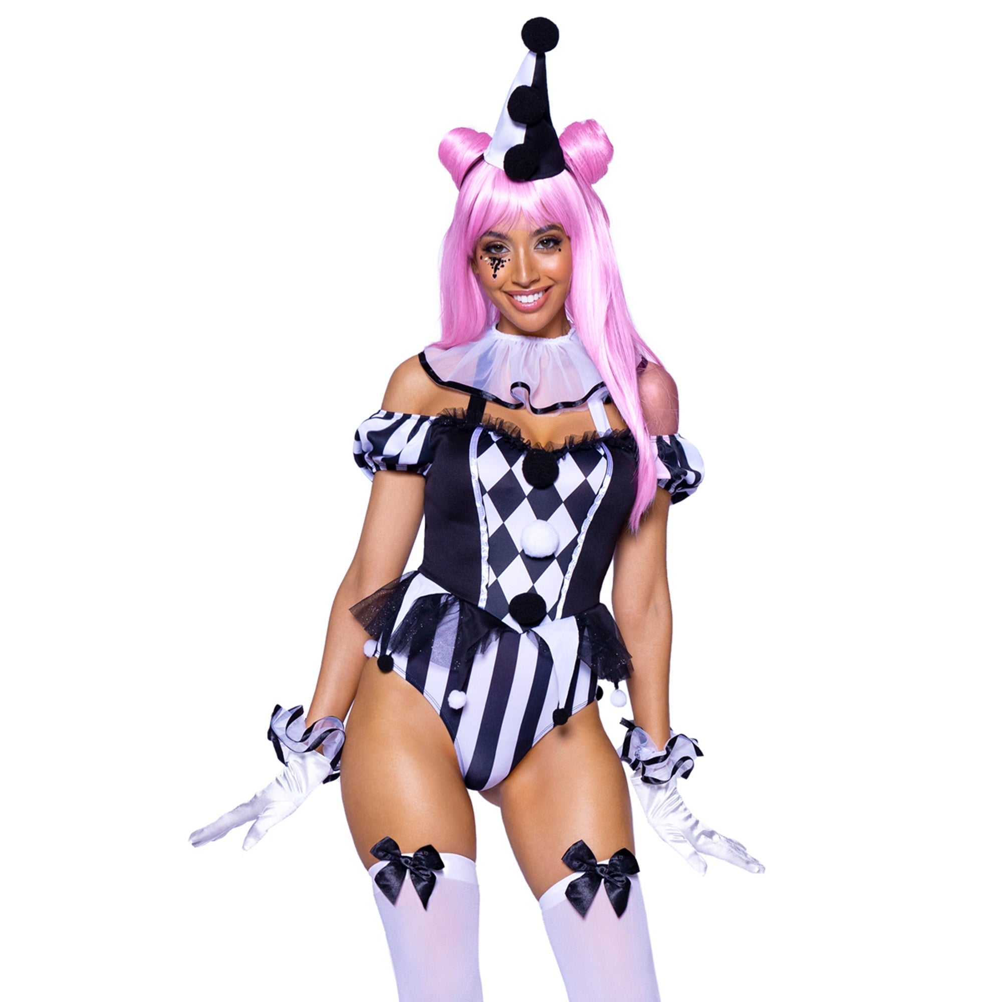 French Clown Sexy Costume for Adults, Black and White Bodysuit