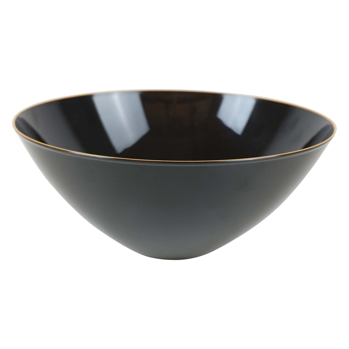 MADISON IMPORTS Disposable-Plasticware Black Premium Quality Salad Bowl with Gold Rim, 112 oz, 1 Count 775310997196