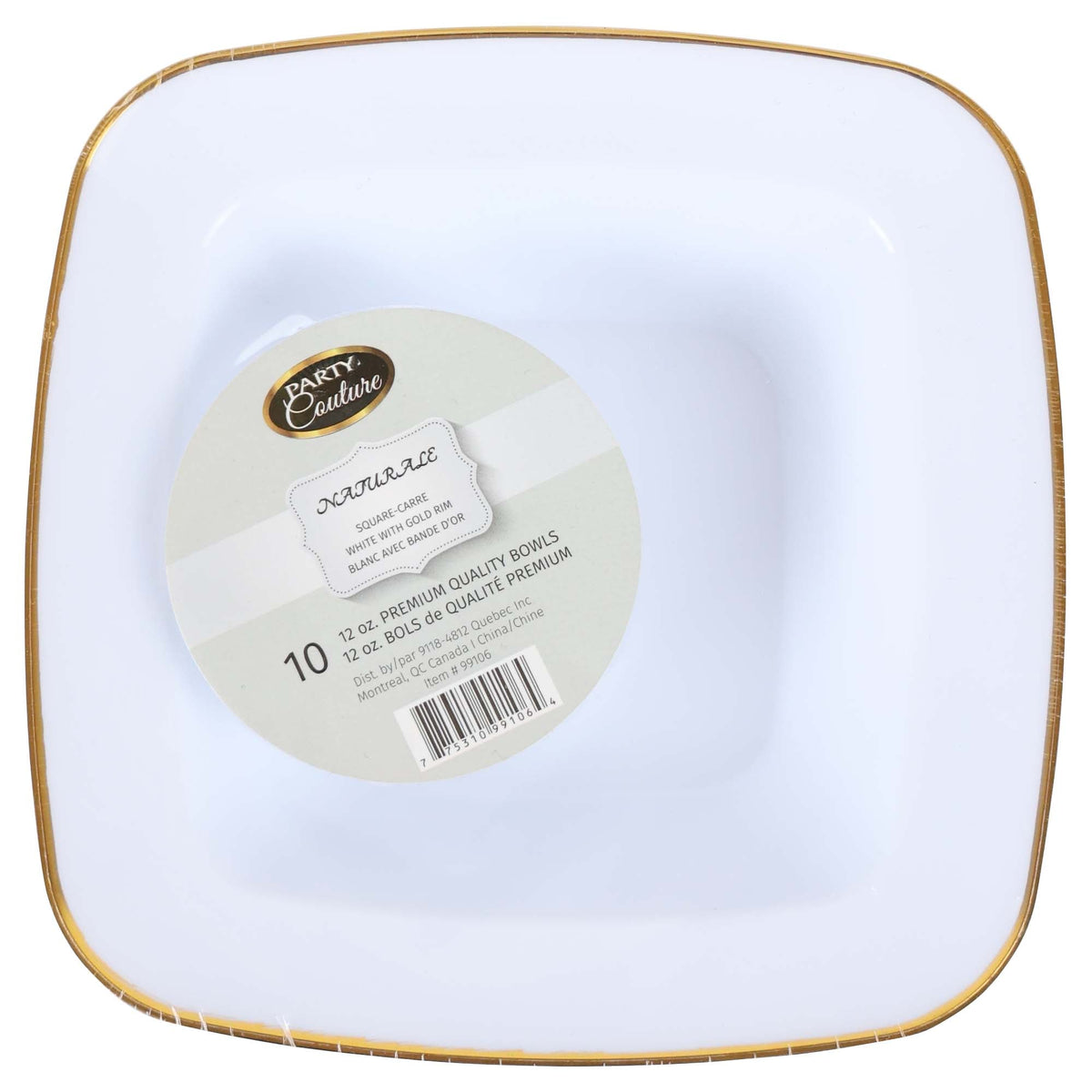 MADISON IMPORTS Disposable-Plasticware White Premium Quality Square Bowls with Gold Rim, 12 oz, 10 Count 775310991064