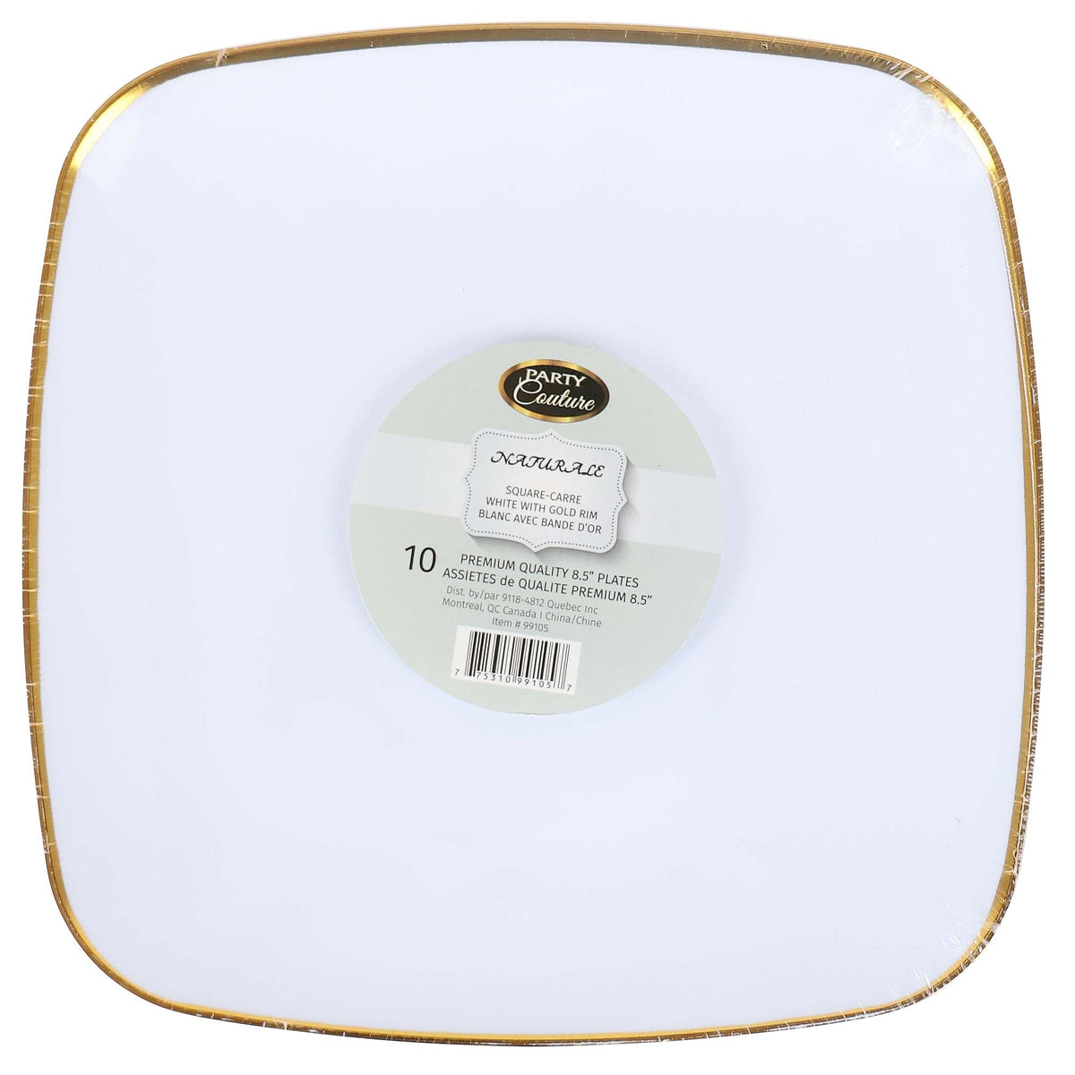 MADISON IMPORTS Disposable-Plasticware White Premium Quality Square Plates with Gold Rim, 8,5 Inches, 10 Count 775310991057