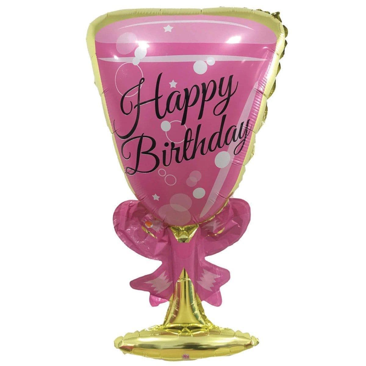 Buy Balloons Happy Birthday Pink Glass Supershape Foil Balloon sold at Party Expert