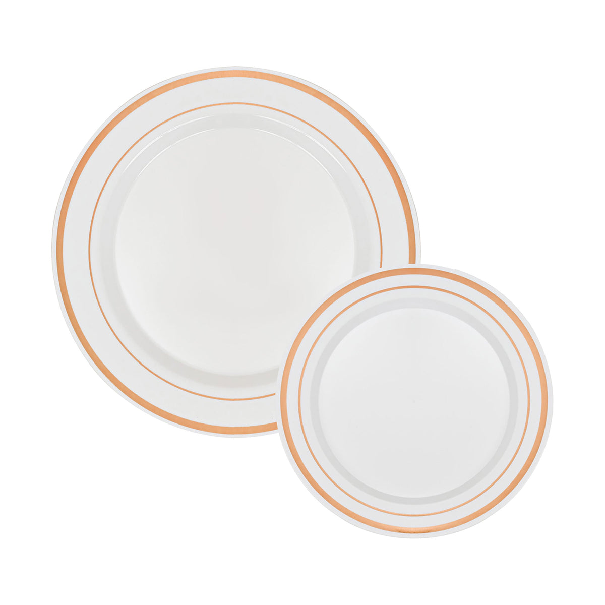 PORTOFINO INTERNATIONAL TRADING USA Disposable-Plasticware Deluxe Rose Gold Round Plastic Plate Set, 50 Count 745910749662