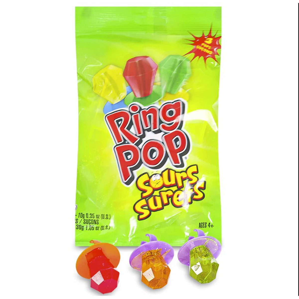 REGAL CONFECTION INC. Candy Ring Pop Sour Bag Candies, 30g, 3 Count 041116262166