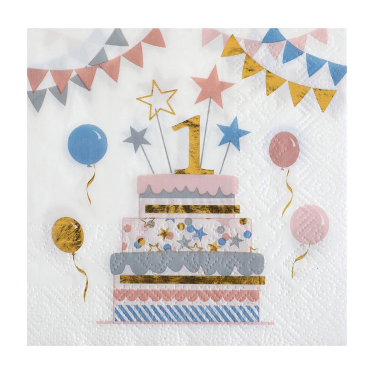 SANTEX 1st Birthday Pastel 1st Birthday Beverage Napkins, 20 Count