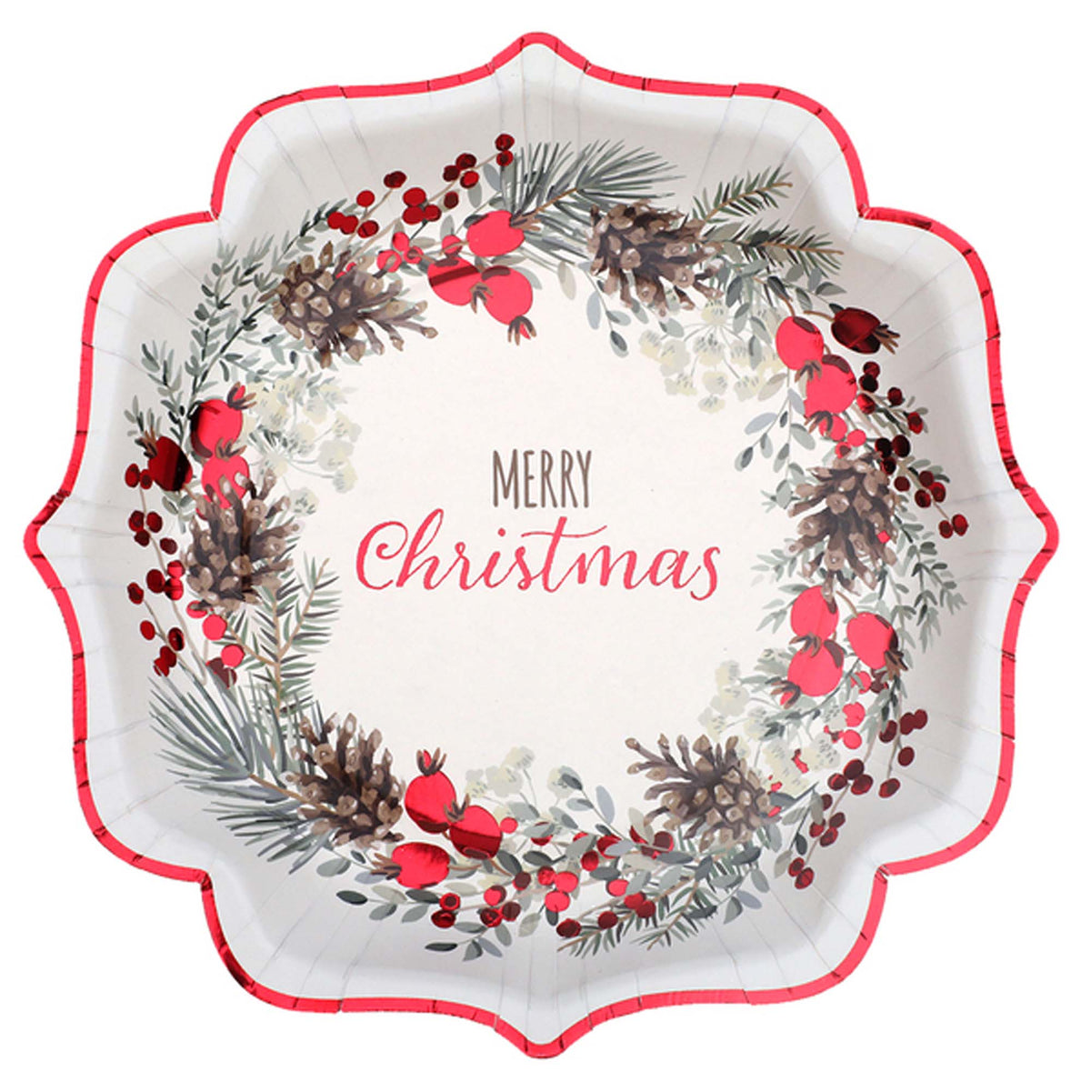 SANTEX Christmas Merry Christmas Red Large Paper Plates, 8 Inches, 10 Count 3660380080343