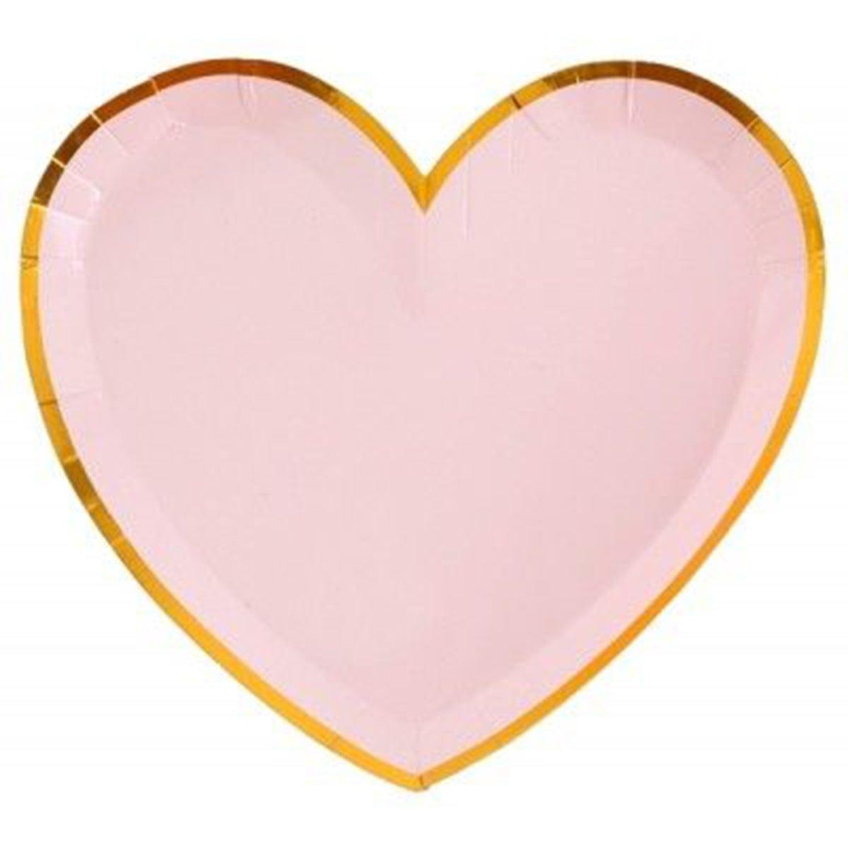 SANTEX Wedding Heart Shaped Plates, 9 in, Pink and Gold, 10 Count